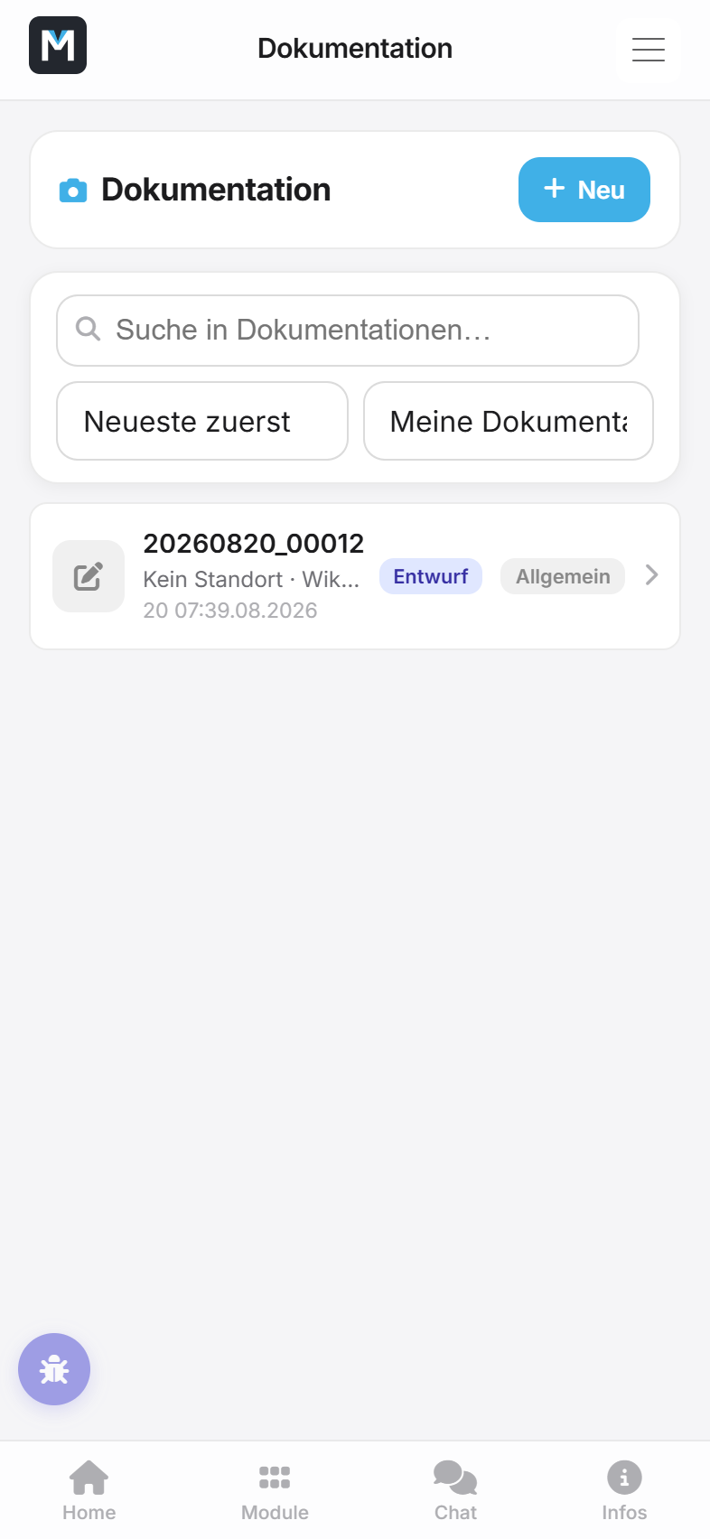 Ăbersicht der Baudokumentationen mit Suche und Anlass-Kennzeichnung