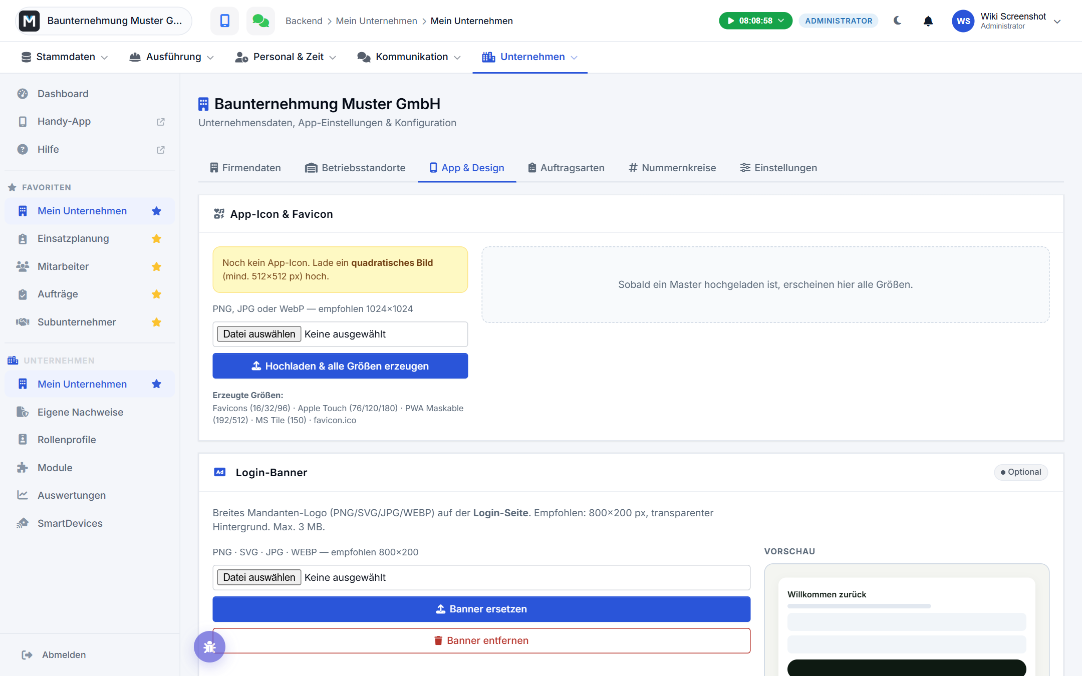 Reiter „App & Design" im Backend