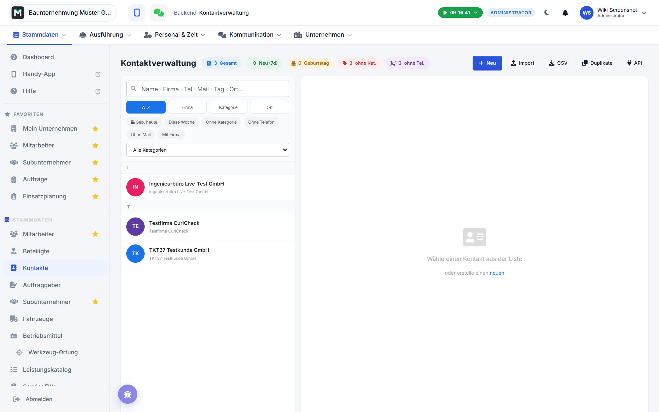 Die Kontaktverwaltung im Backend