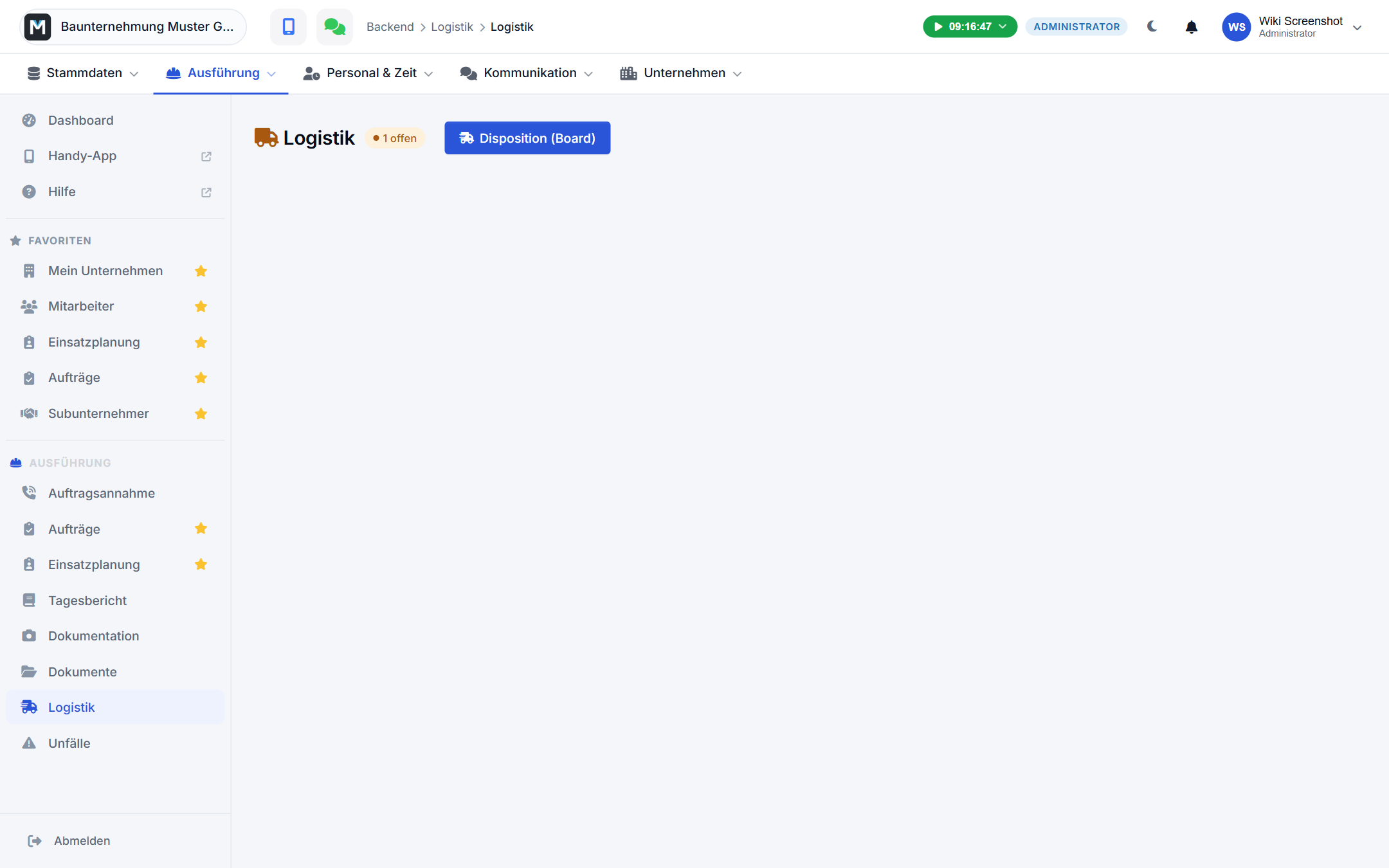 Logistik-Ăbersicht im Backend